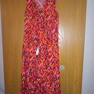 Vibrant Pink & Red Printed Maxi Dress with Tie Waist
